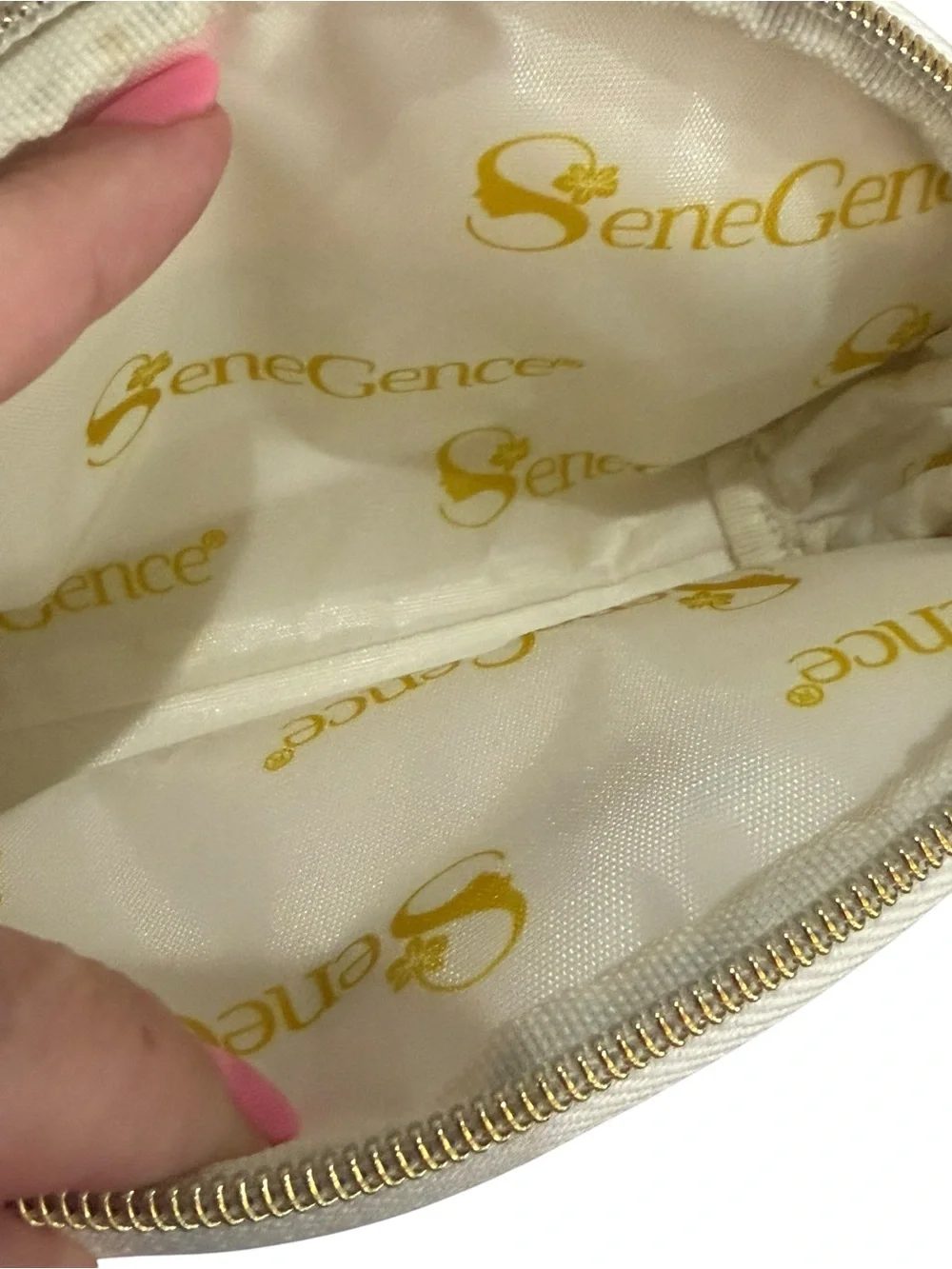 SeneGence Makeup Bag Bundle White Glitter, Rainbow, Gold Lips & Multicolor Bag